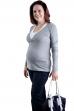 Maternity Henley Breast Feeding Top Grey Marle with Jeans